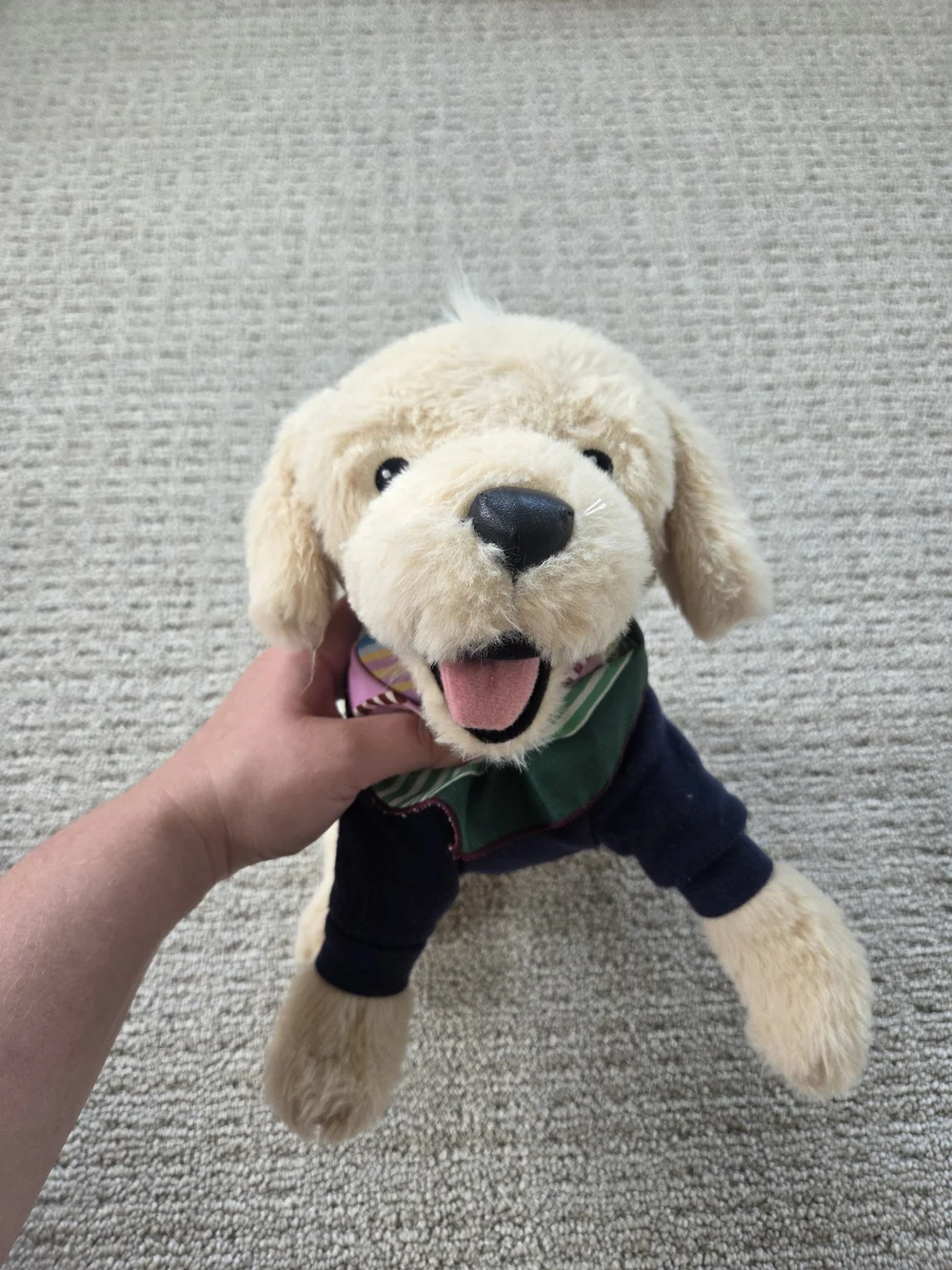 Plush Golden Retriever Dog Toy in Cream with Green Bandana